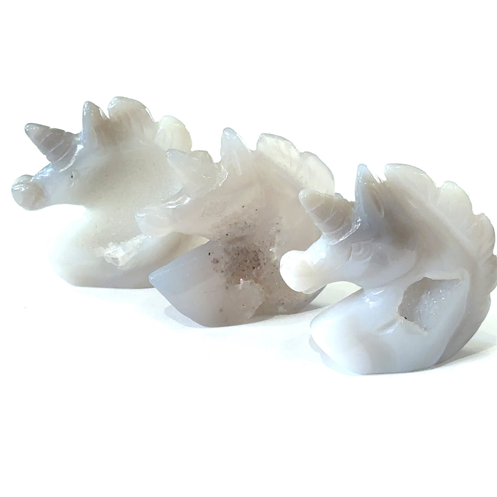 Druzy Agate Unicorn Carving – Ethically Sourced Crystal for Protection, Balance & Confidence