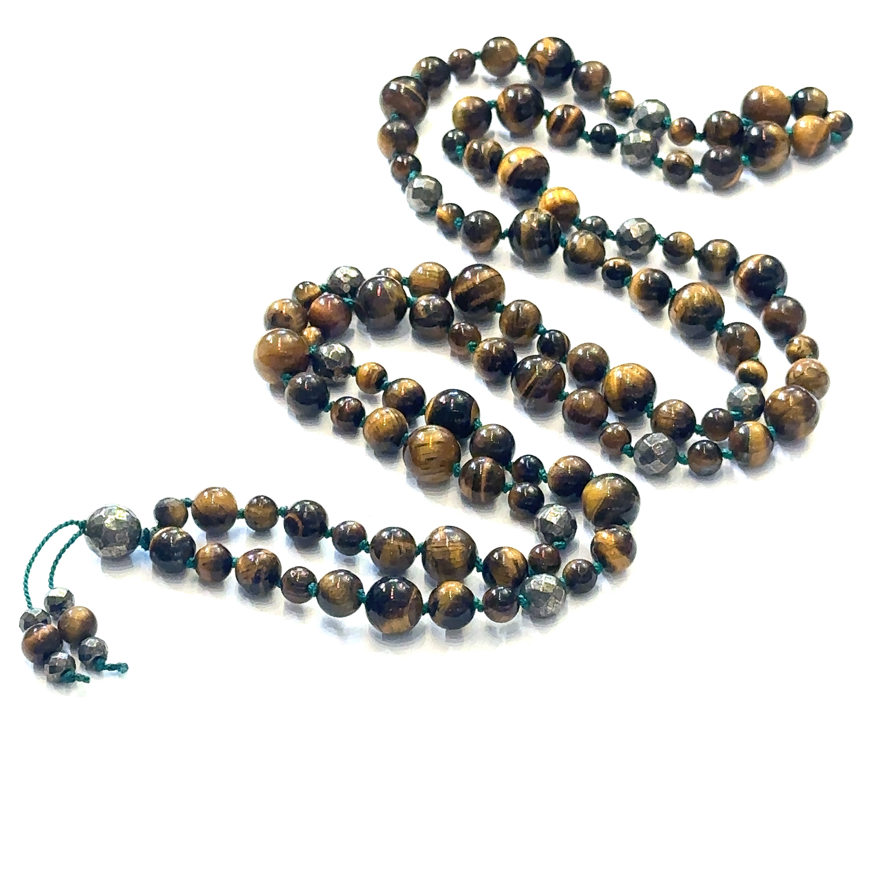 Golden Tiger Eye and Pyrite Mala Necklace, jewelry