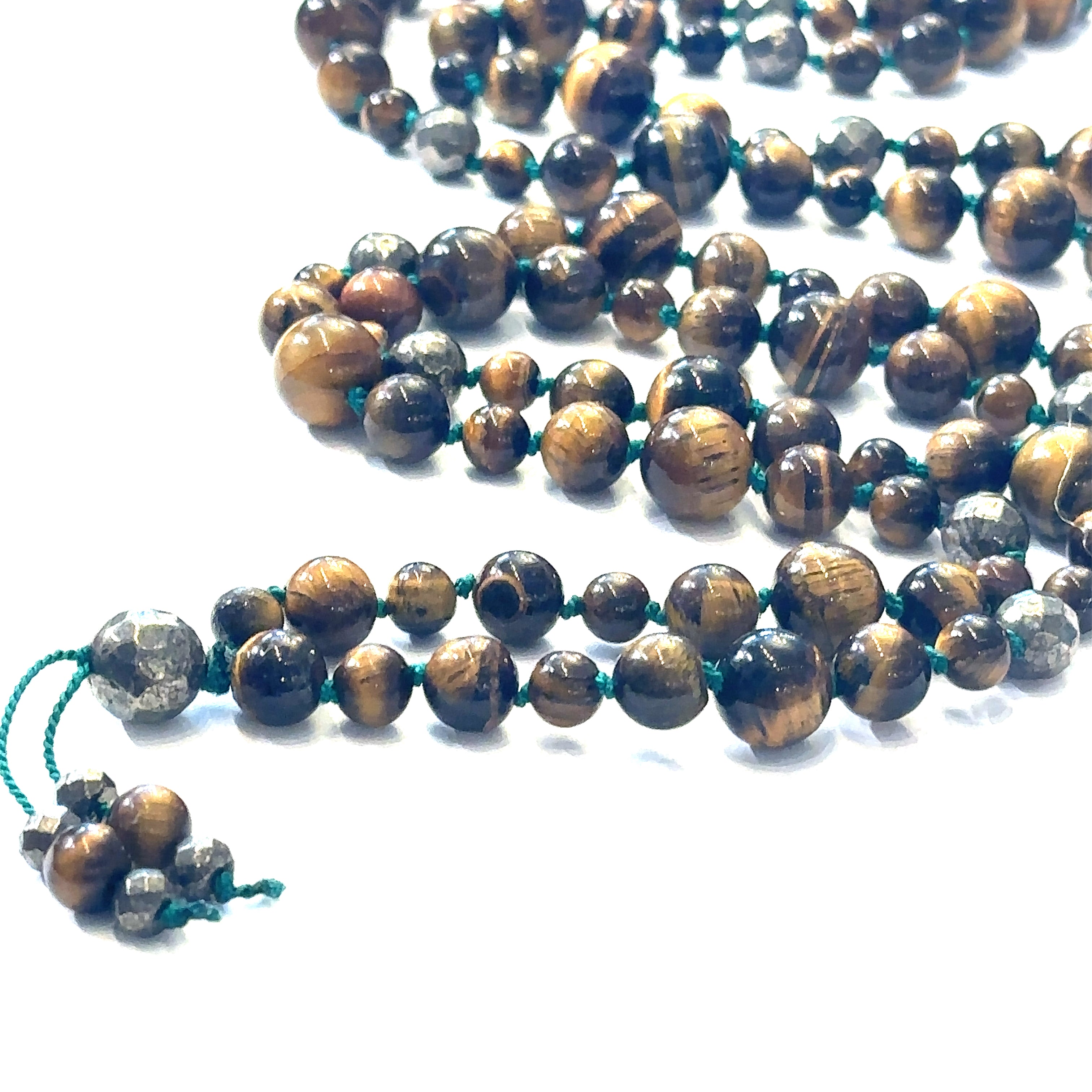 Golden Tiger Eye and Pyrite Mala Necklace, jewelry
