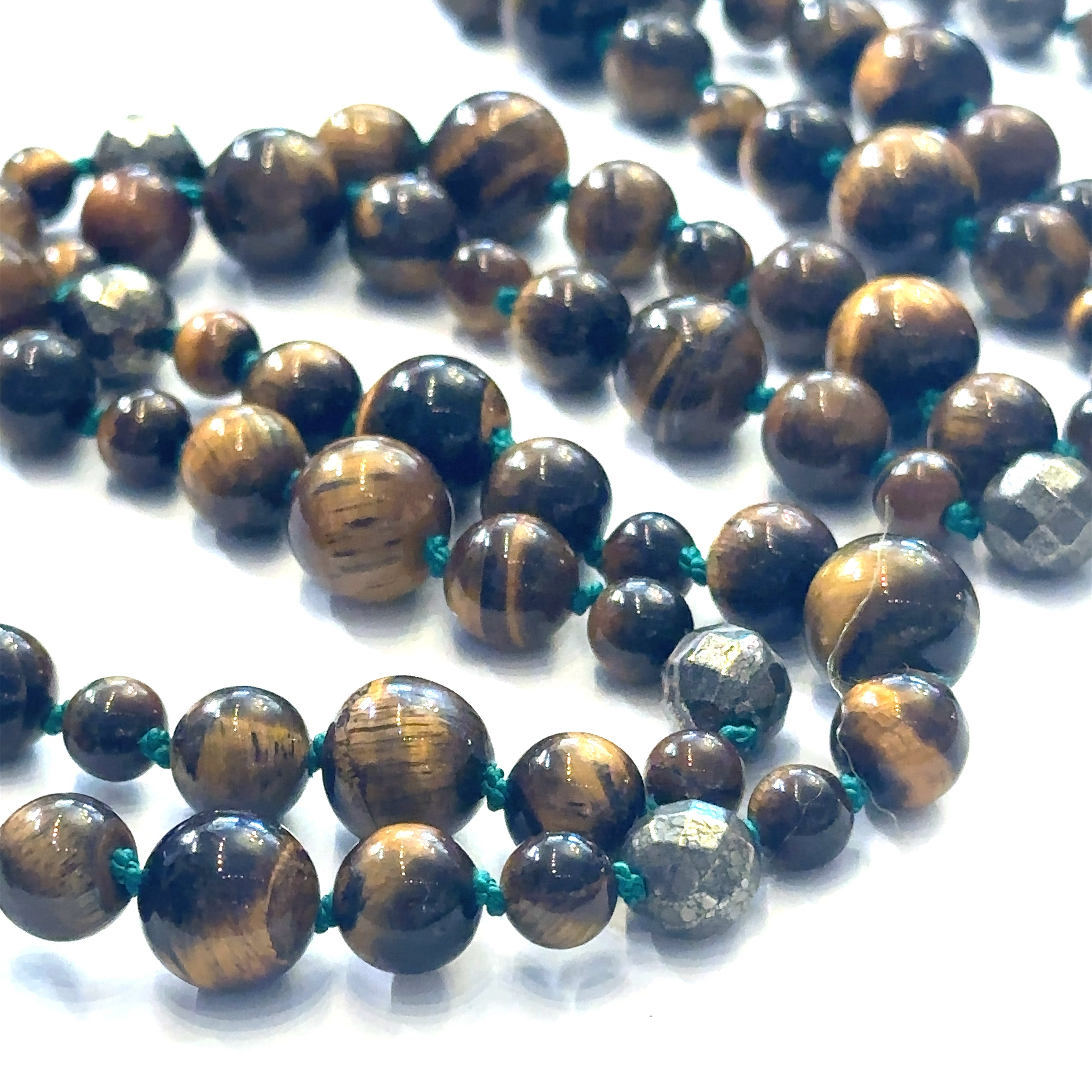 Golden Tiger Eye and Pyrite Mala Necklace, jewelry