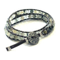 Prehnite Double Leather Wrap Bracelet, Green gemstones, Dark brown leather