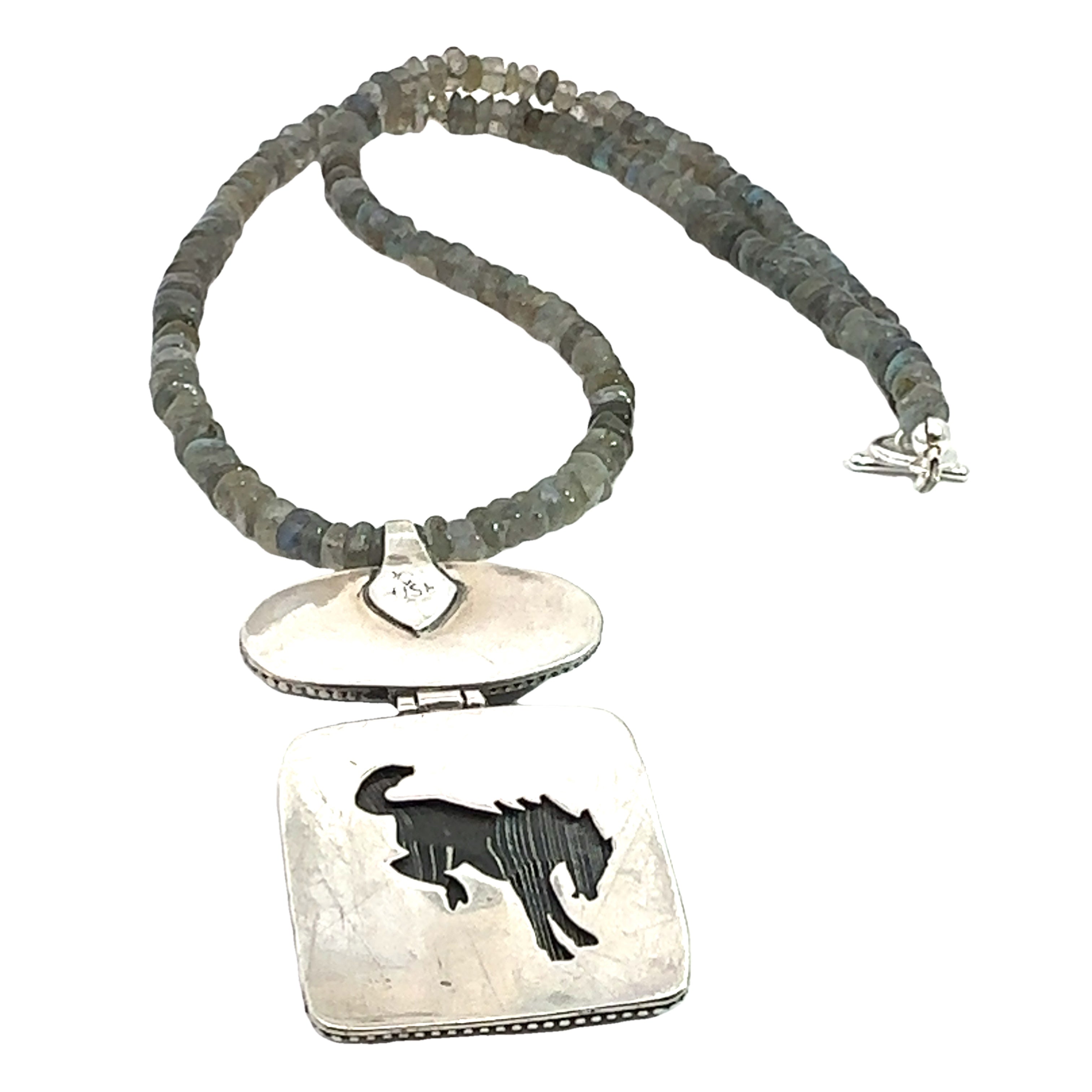 Labradorite Gemstone beaded necklace with Fordite and Shungite pendant, Jewelry