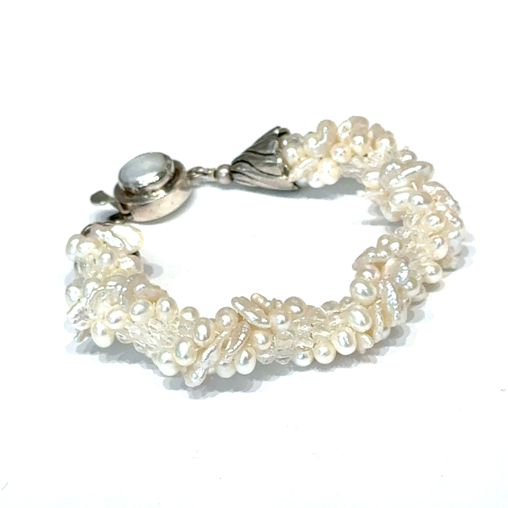 Freshwater Pearl Clear Quartz Bracelet | Sterling Silver | Hidden Jewel