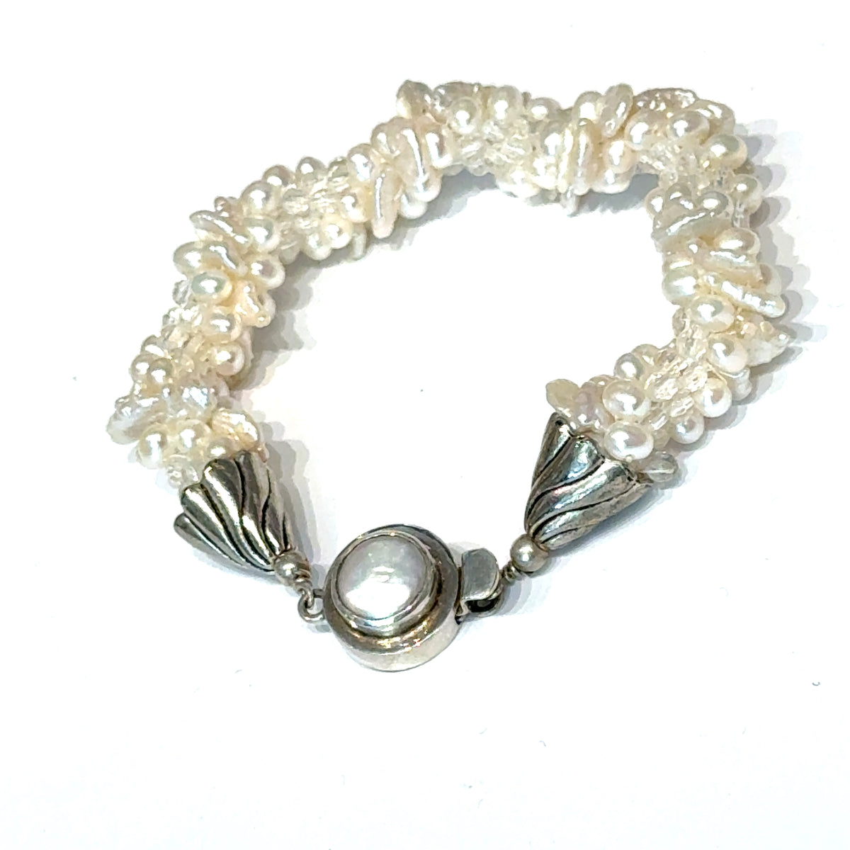 Freshwater Pearl Clear Quartz Bracelet | Sterling Silver | Hidden Jewel