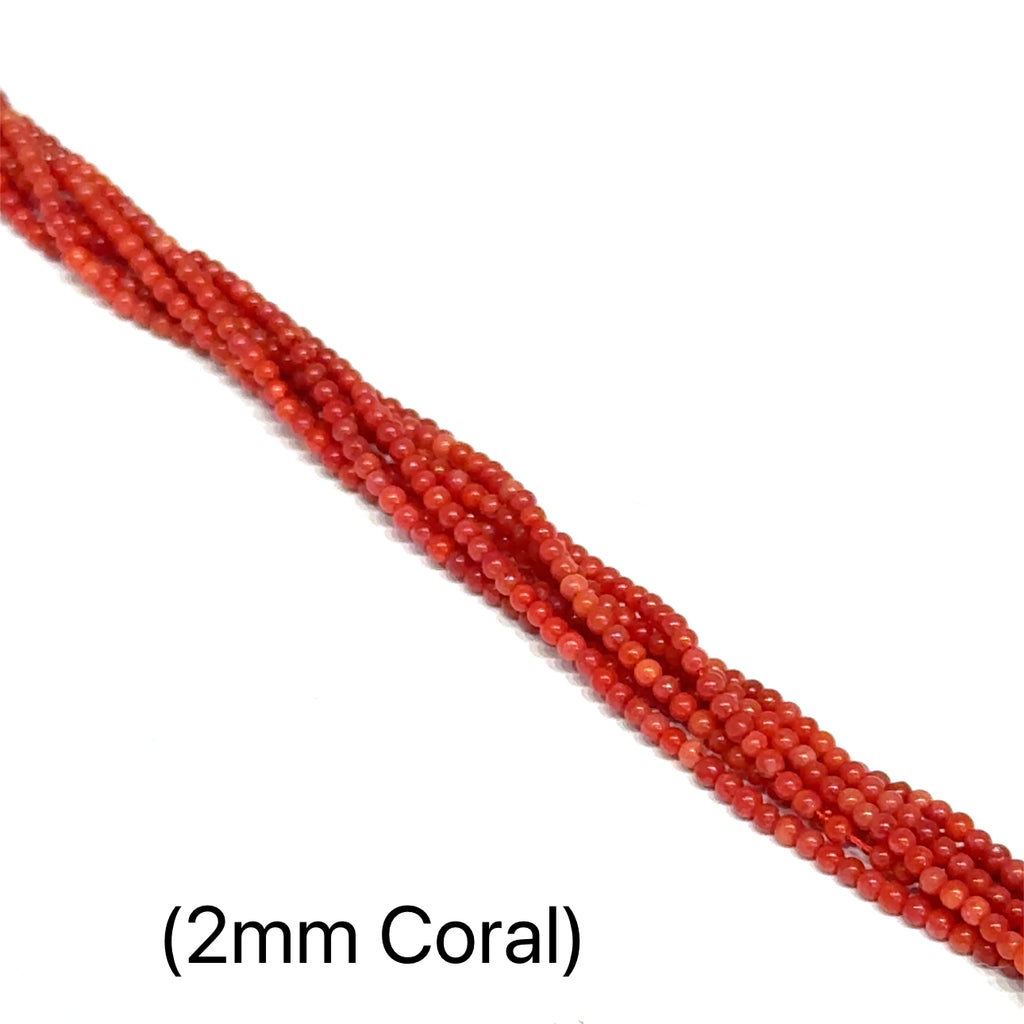 2mm round Red Coral Gemstone Strand – 16" on white long view
