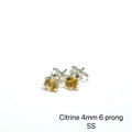 4 mm faceted citrine stud earrings in sterling silver  6-prong basket setting on a white background front view.