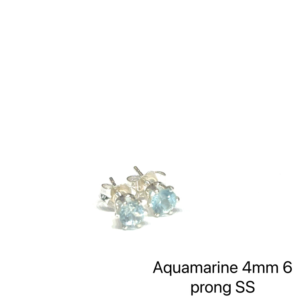 4mm Faceted Semi‑Precious Gemstone Post Earrings on white  sterling silver studs center angled overview