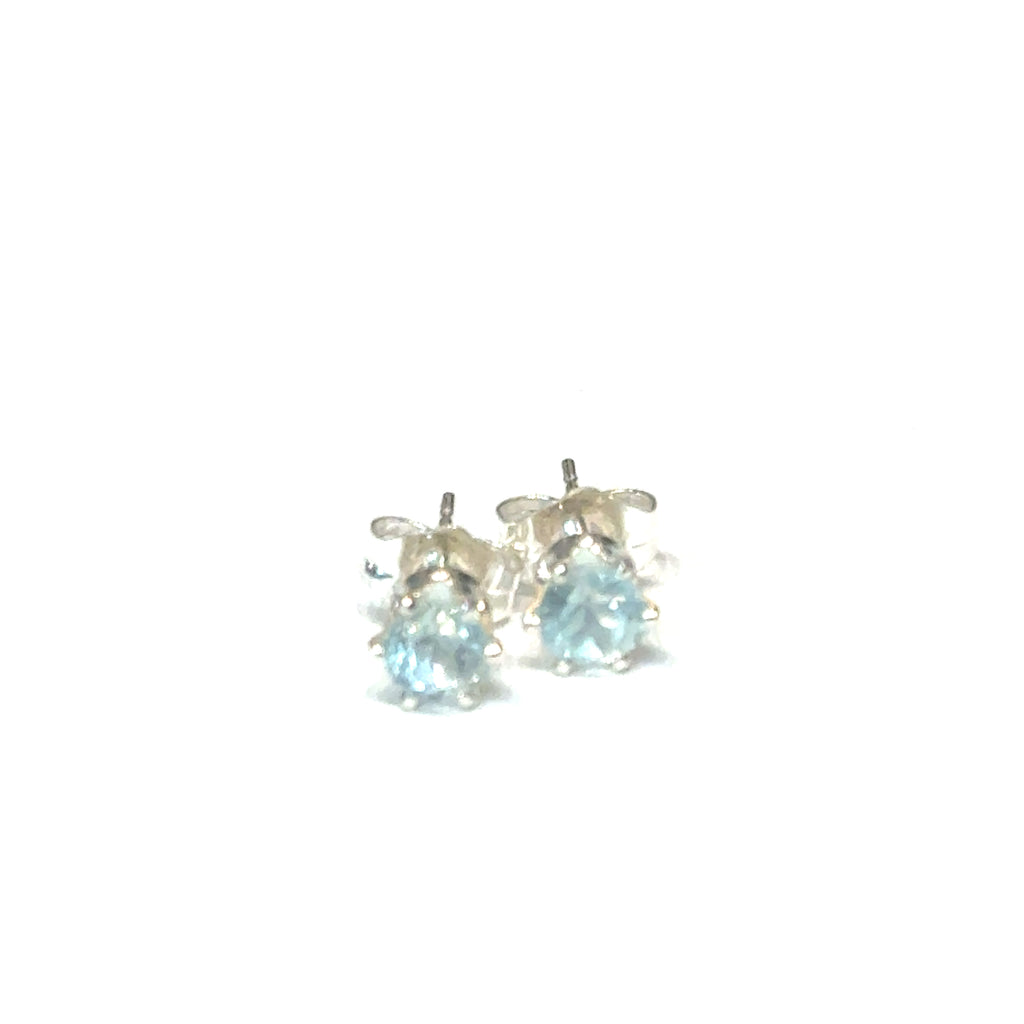 4mm Faceted Semi‑Precious Gemstone Post Earrings on white  sterling silver studs center overview