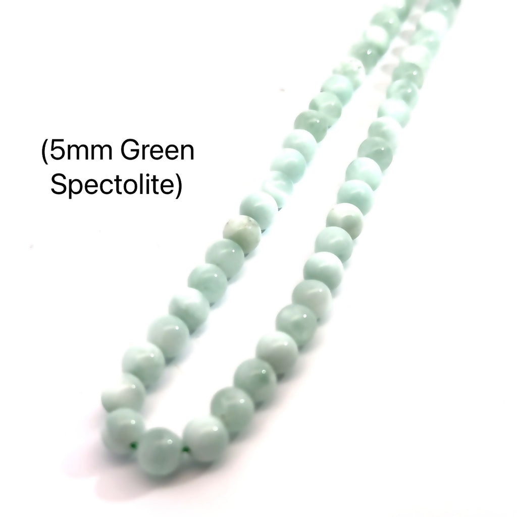 5mm Green Spectrolite Strand – 16'' on white front overview