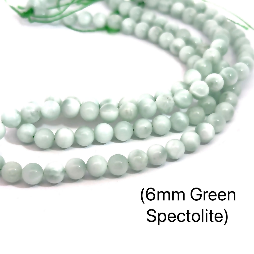 6mm Green Spectrolite Strand – 16'' on white front overview