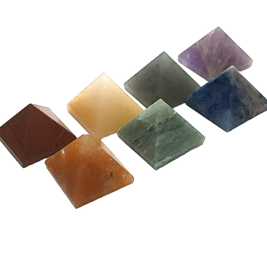 7-Chakra Gemstone Pyramid Set on white center overview