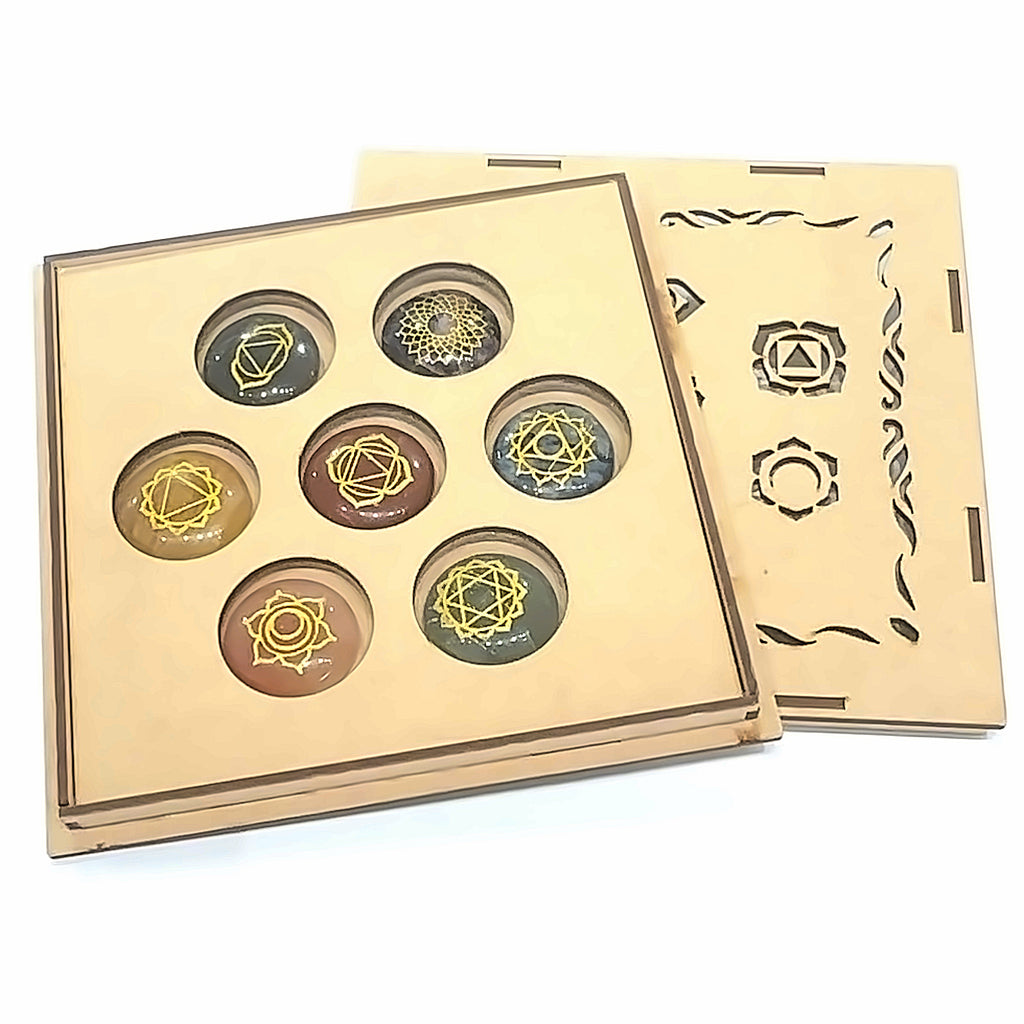 7-Chakra Gemstone circle Set  on white front and center, up close  view