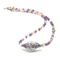 Amethyst and Clear Quartz beaded gemstone necklace with a Blown Glass Centerpiece, jewelry
