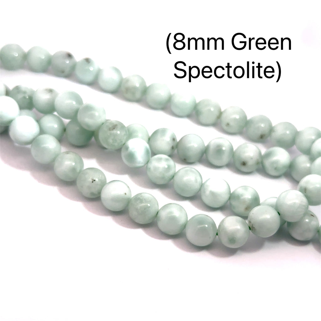 8mm Green Spectrolite Strand – 16'' on white front overview