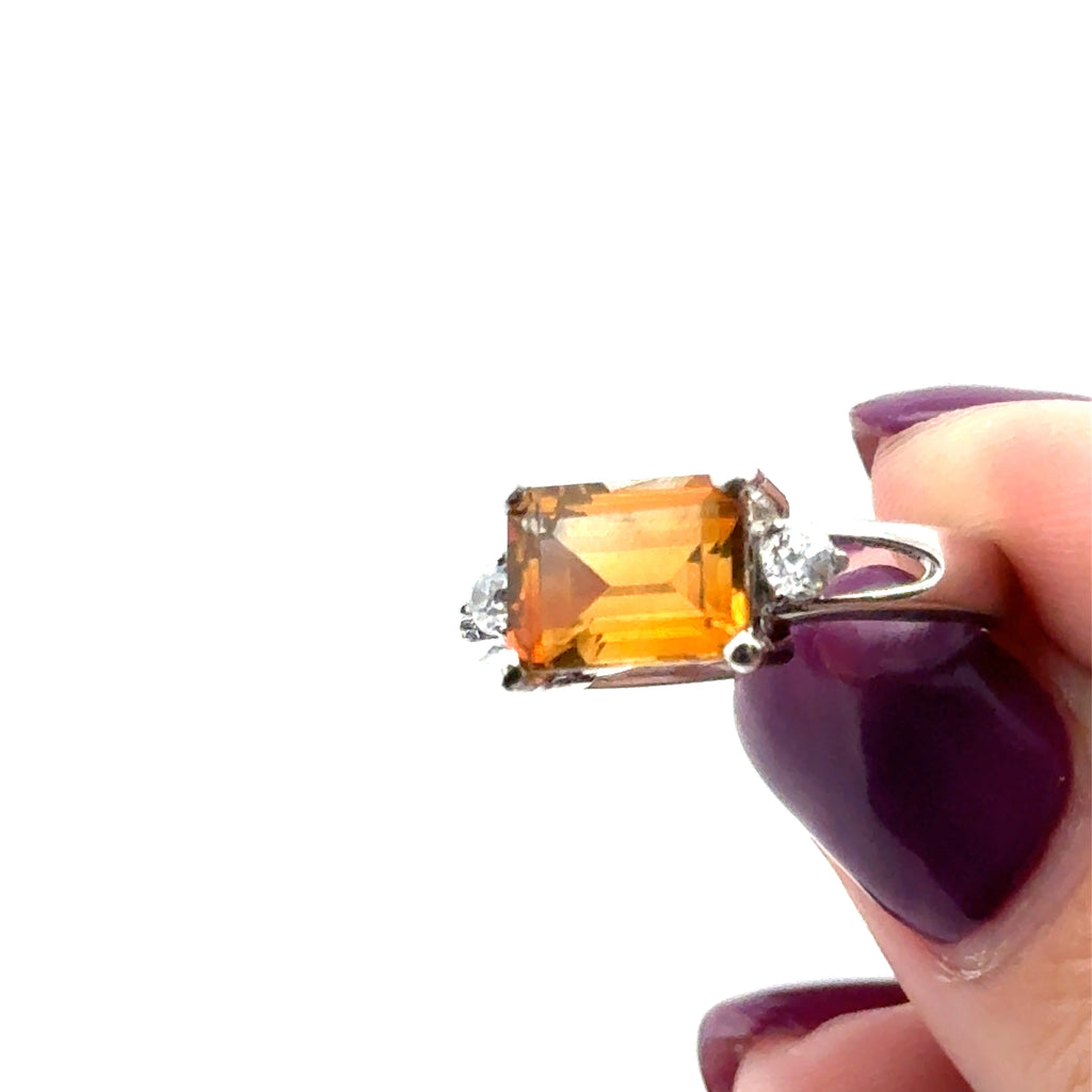  9x7 Citrine gemstone Ring on white front and center view in hand