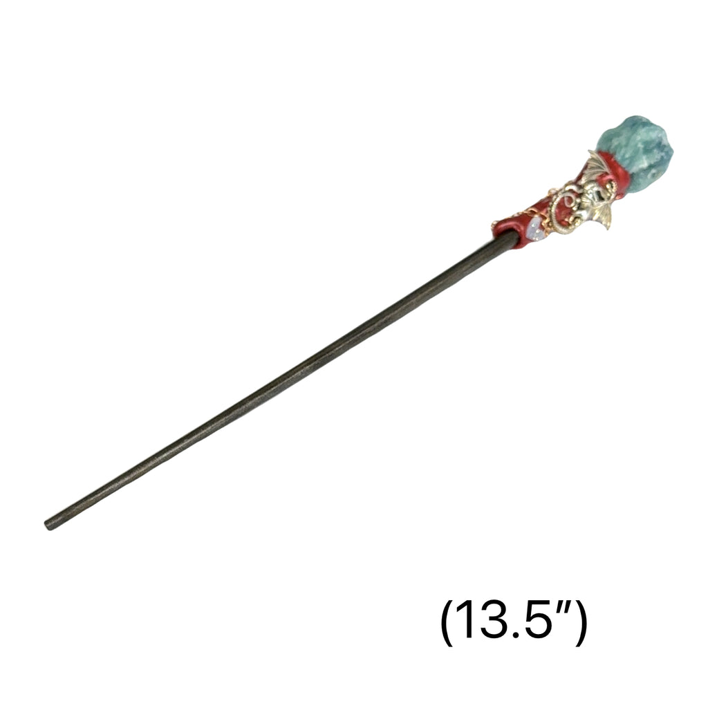 A Blue Fluorite  wand part on a white background front view.