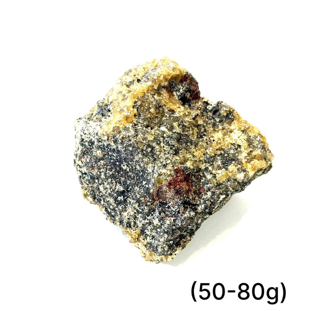 A collection of raw garnet gemstones with a rough, rugged texture in a natural color range of red and brown. on white (50-80g) front view