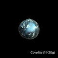 A covellite stone on a black background, with a weight range of 11-20g, is displayed in a front view.