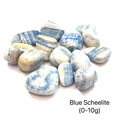 A group blue scheelite stones on a white background with text indicating the weight range of (0-10g), overview.
