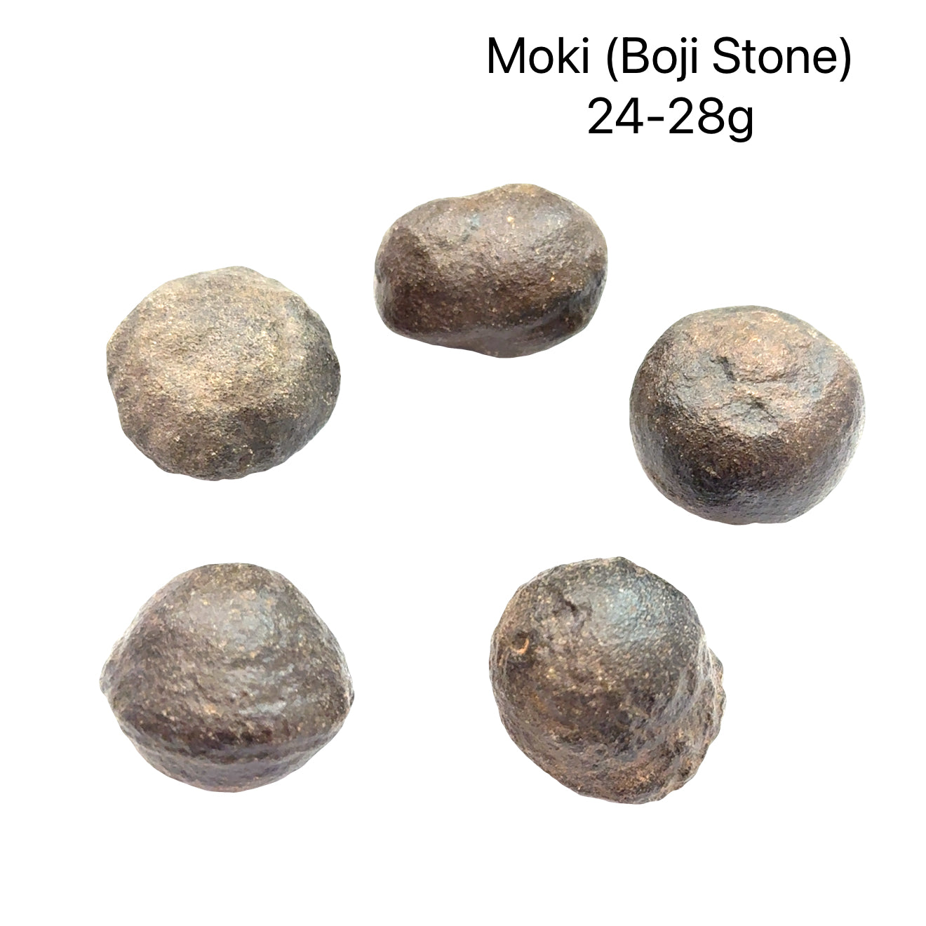 A group of Moki Stone used for grounding meditation and energy balancing weighed 24-28g on a white background overview.