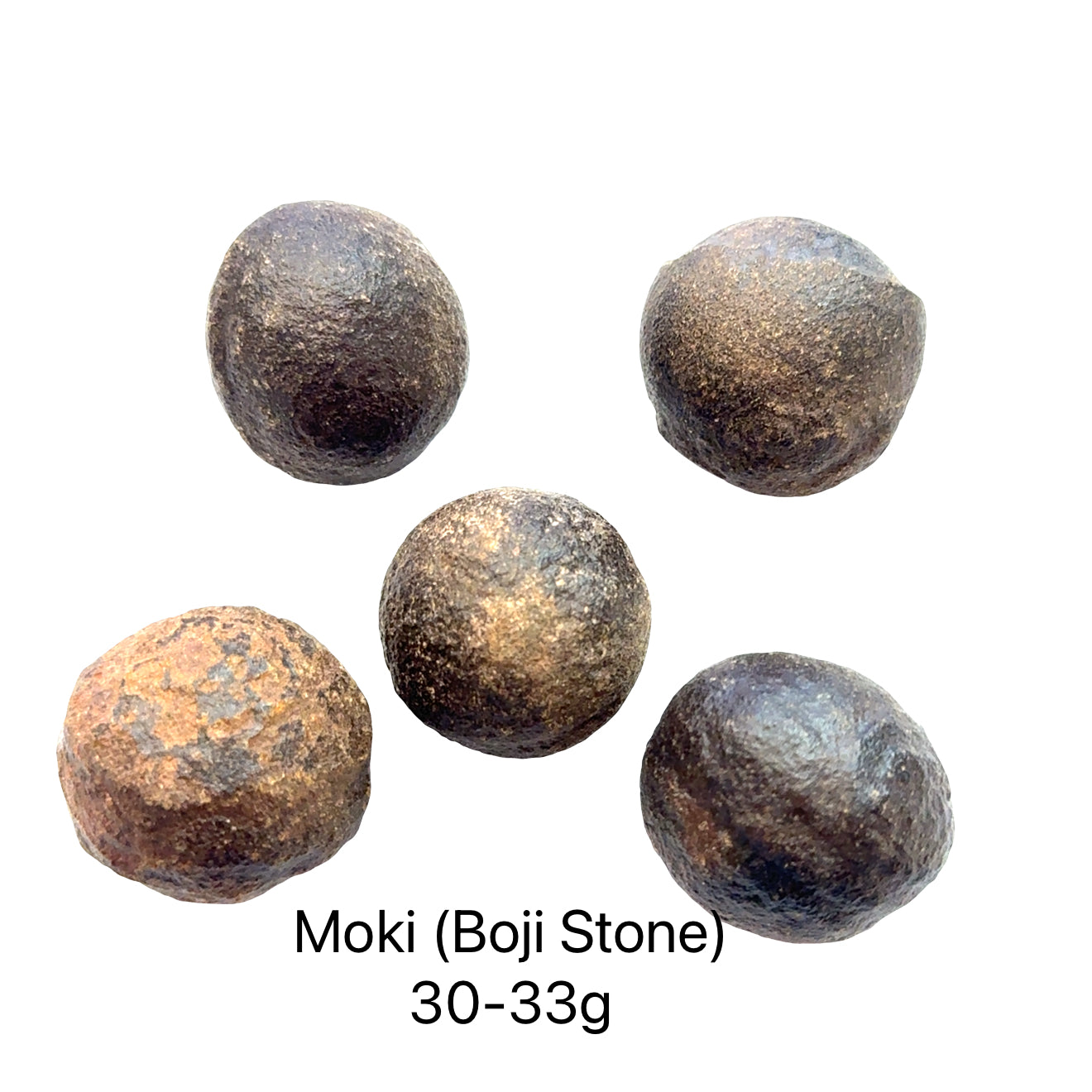A group of Moki Stone used for grounding meditation and energy balancing weighed 30-33g on a white background overview.