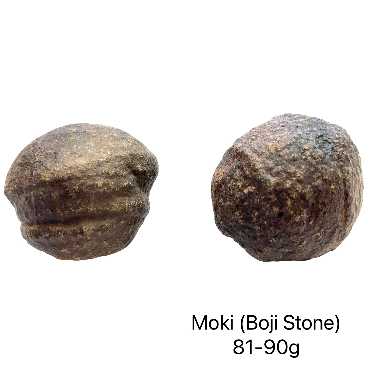 A group of Moki Stone used for grounding meditation and energy balancing weighed 81-90g on a white background overview.