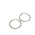 A pair of Sterling Silver Smooth Classic Round Hoop (Snapback)   32mm diameter, 4.5g on a white background, front overview. 