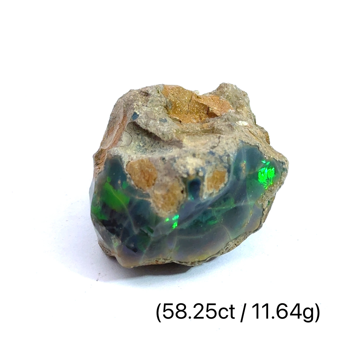 A raw Ethiopian opal gemstones with varying colors, displayed on a white background, 1.64g.