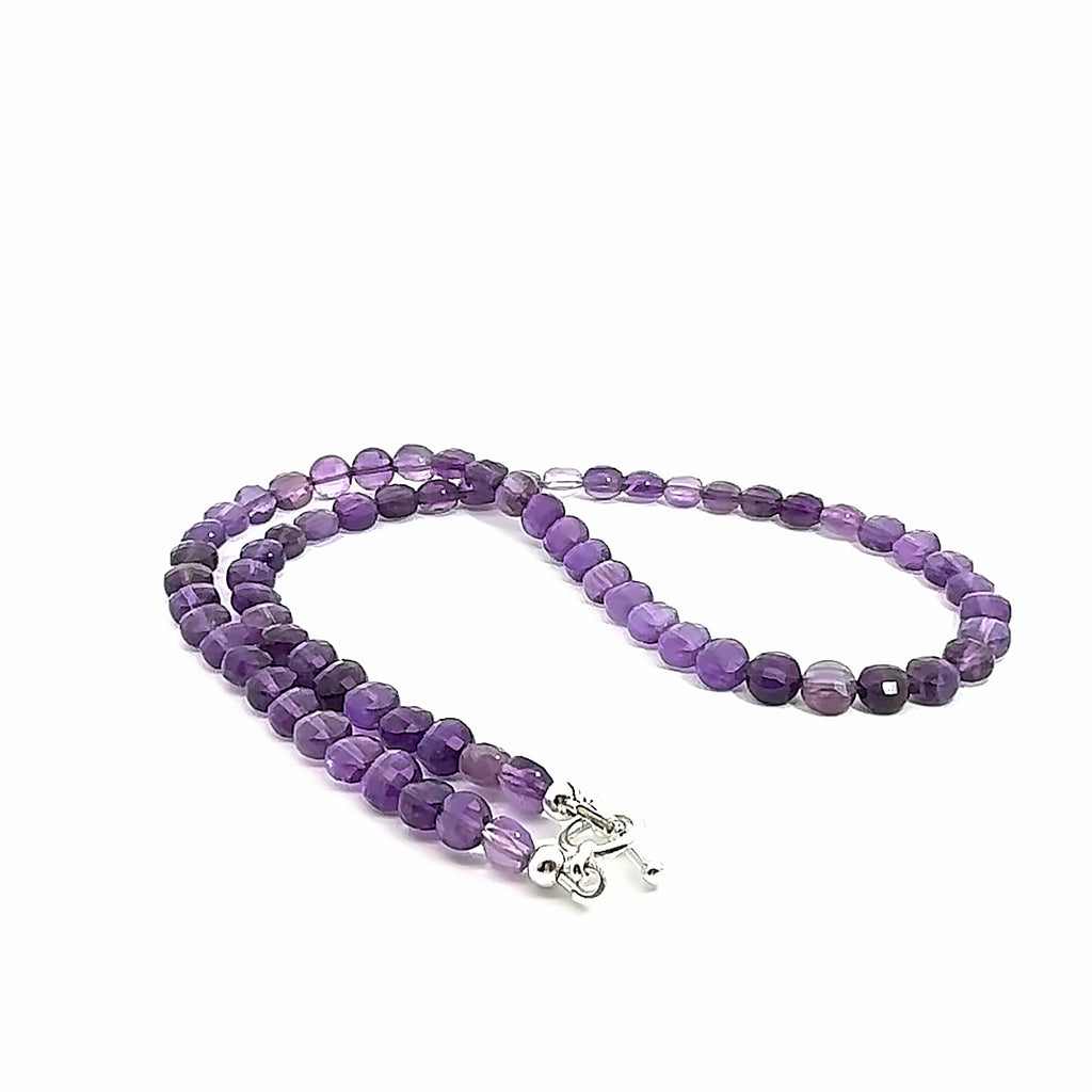 Amethyst Gemstone Necklace  on white long flat bottom overview