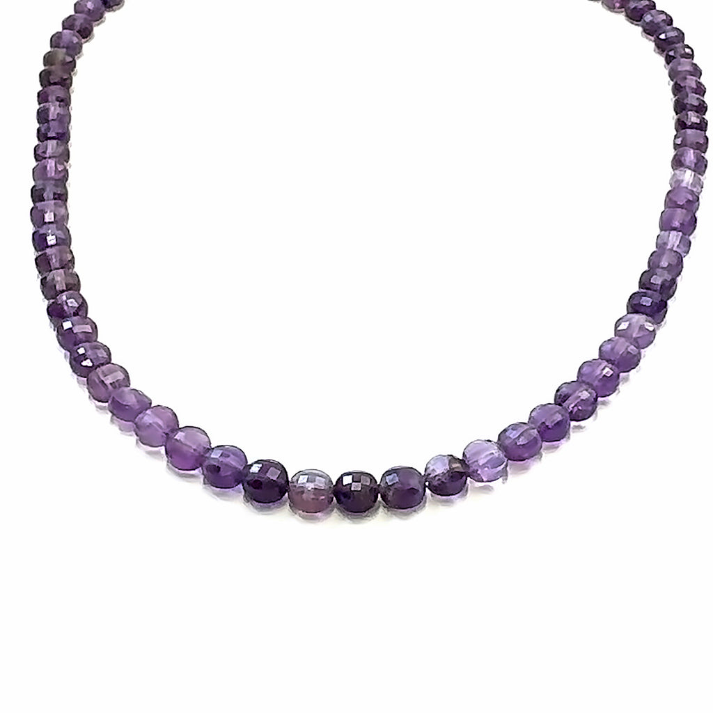 Amethyst Gemstone Necklace  on white long hanging overview