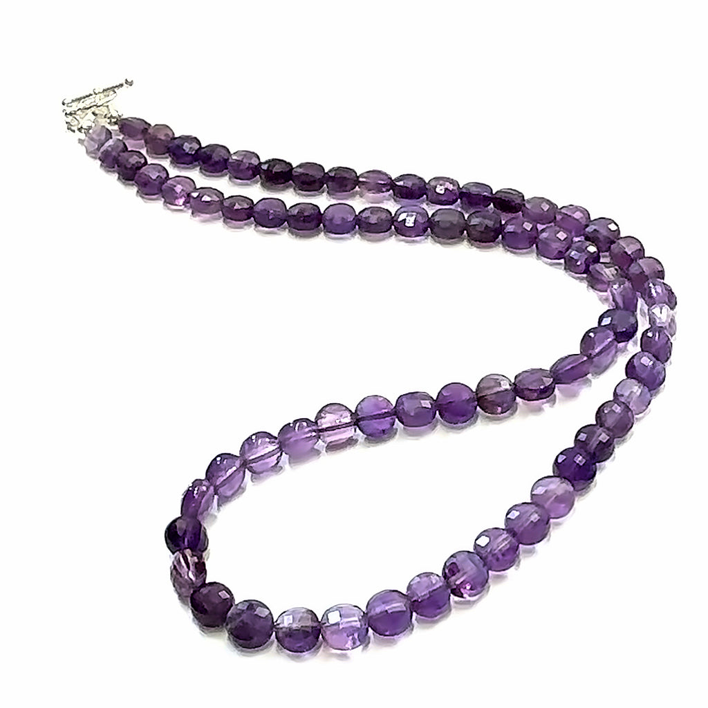 Amethyst Gemstone Necklace on white long overview