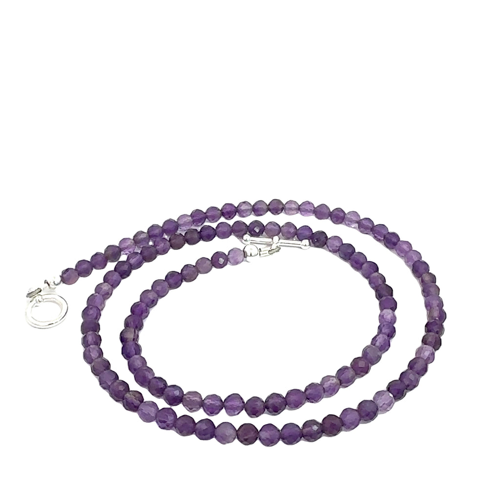 Amethyst Gemstone Necklace on white spiral center overview 