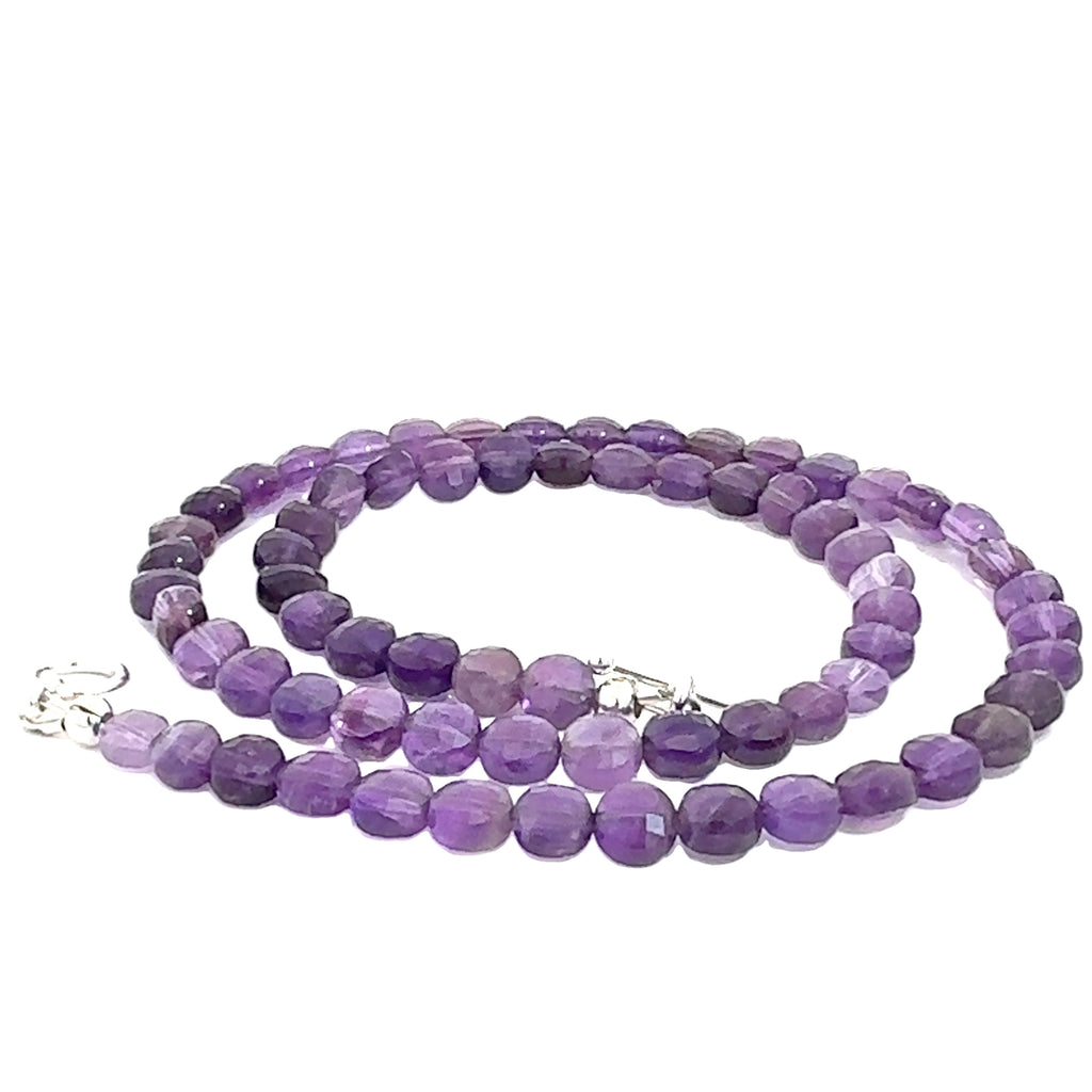Amethyst Gemstone Necklace  on white spiral flat overview