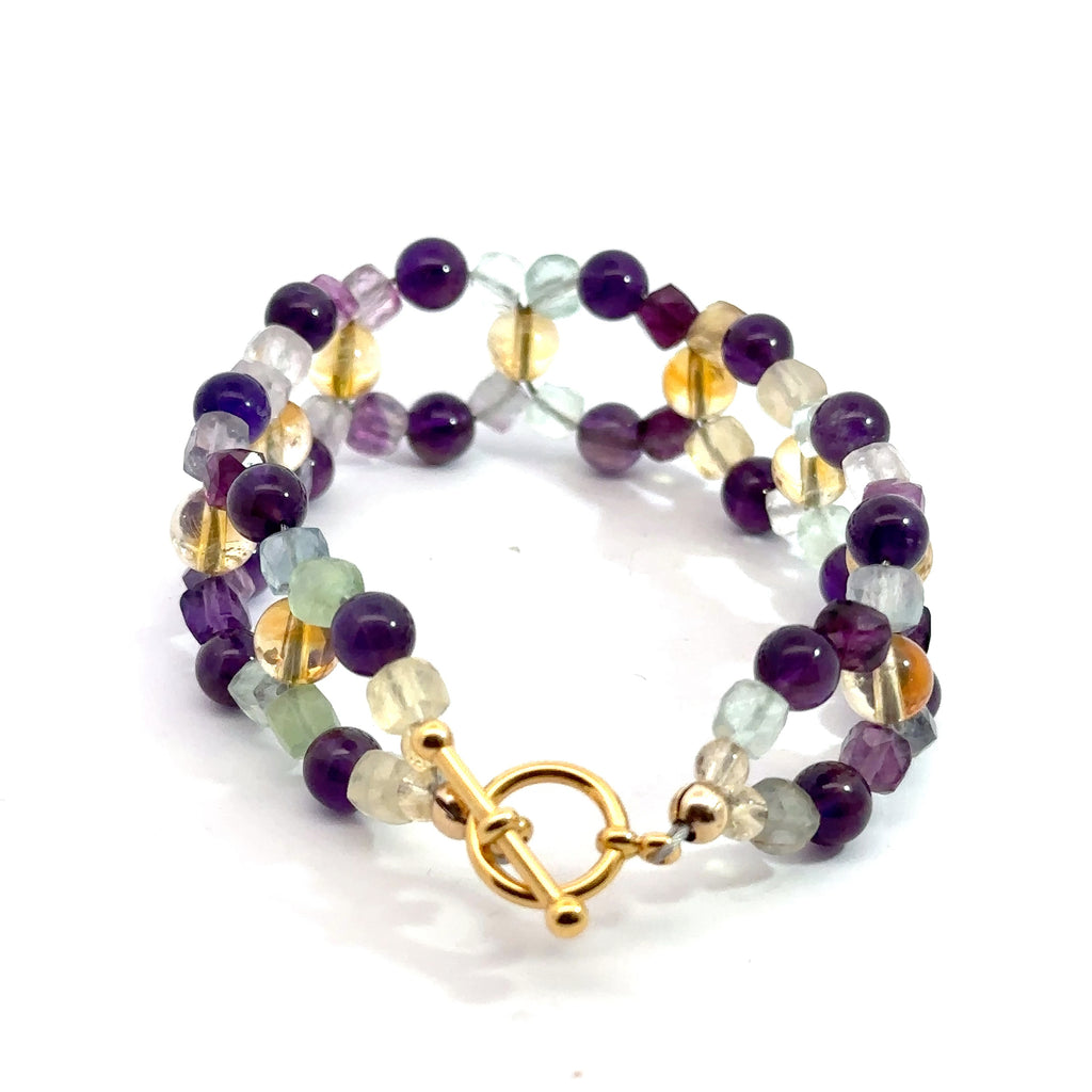 Amethyst, Rainbow Fluorite & Citrine Cross-Weave Bracelet on white back view