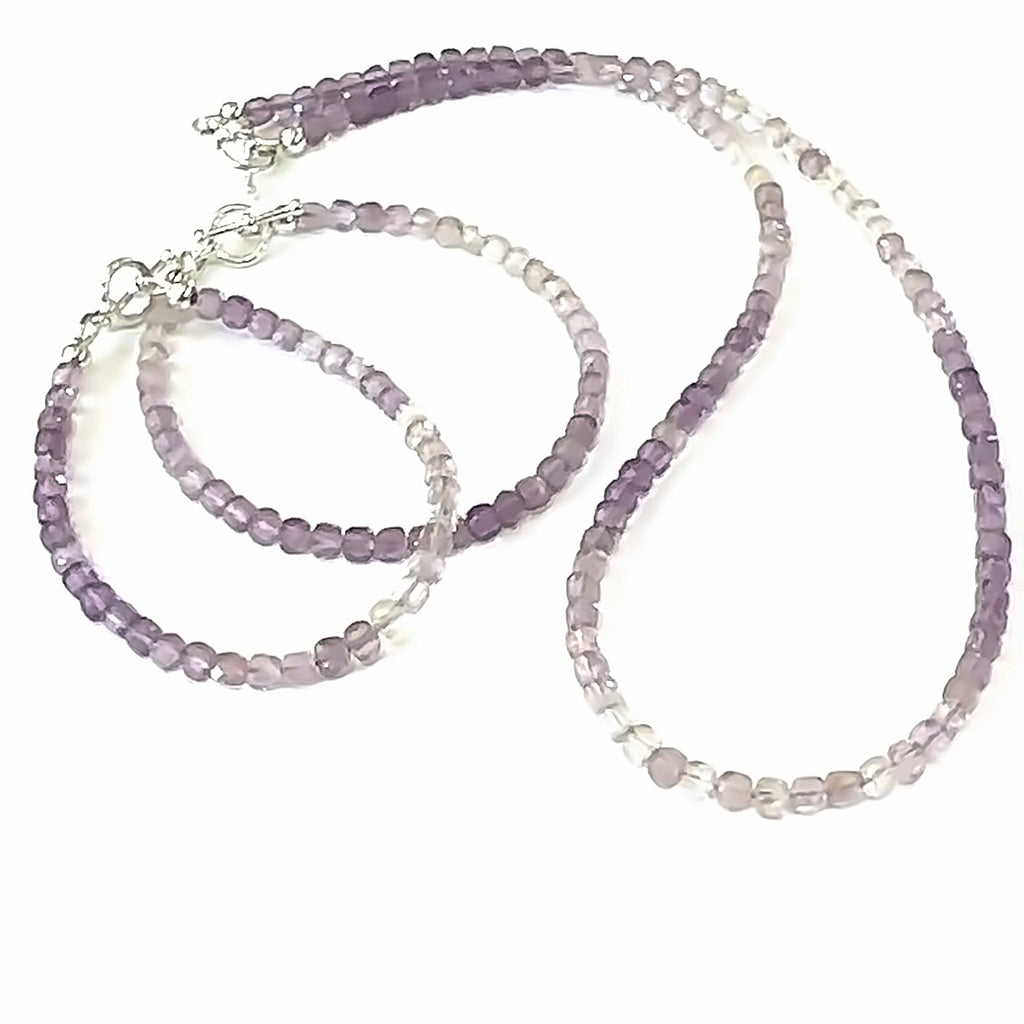 Ametrine Gemstone Necklace with matching bracelets on white center overview