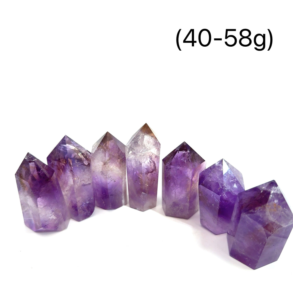 Ametrine Gemstone Tower grouping of 40-58g on white front view