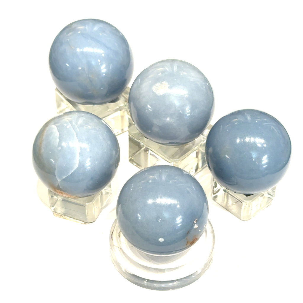 Angelite Gemstone Sphere  grouping front view