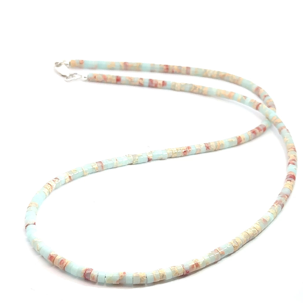 Aqua Terra Jasper Gemstone Beaded Necklace on white front and center overview