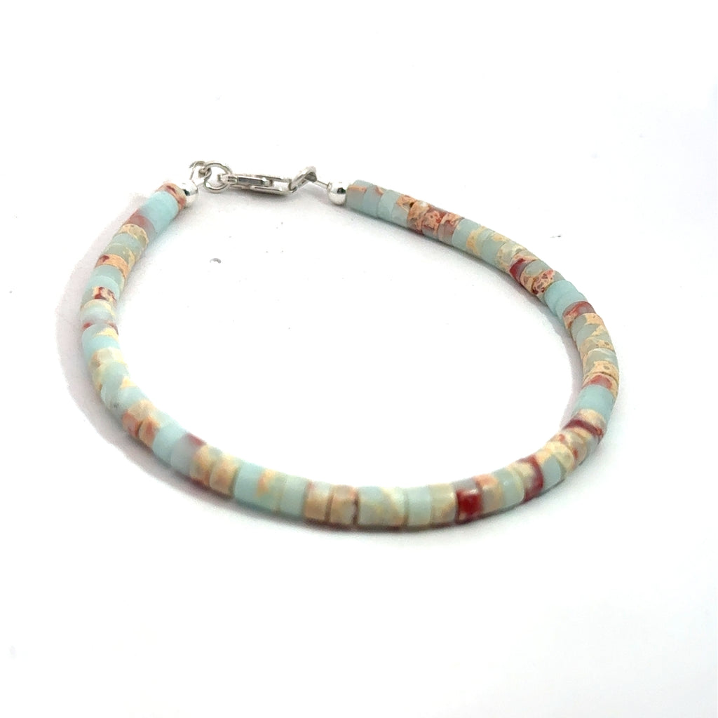Aqua Terra Jasper Gemstone Bracelet on white back angle over view