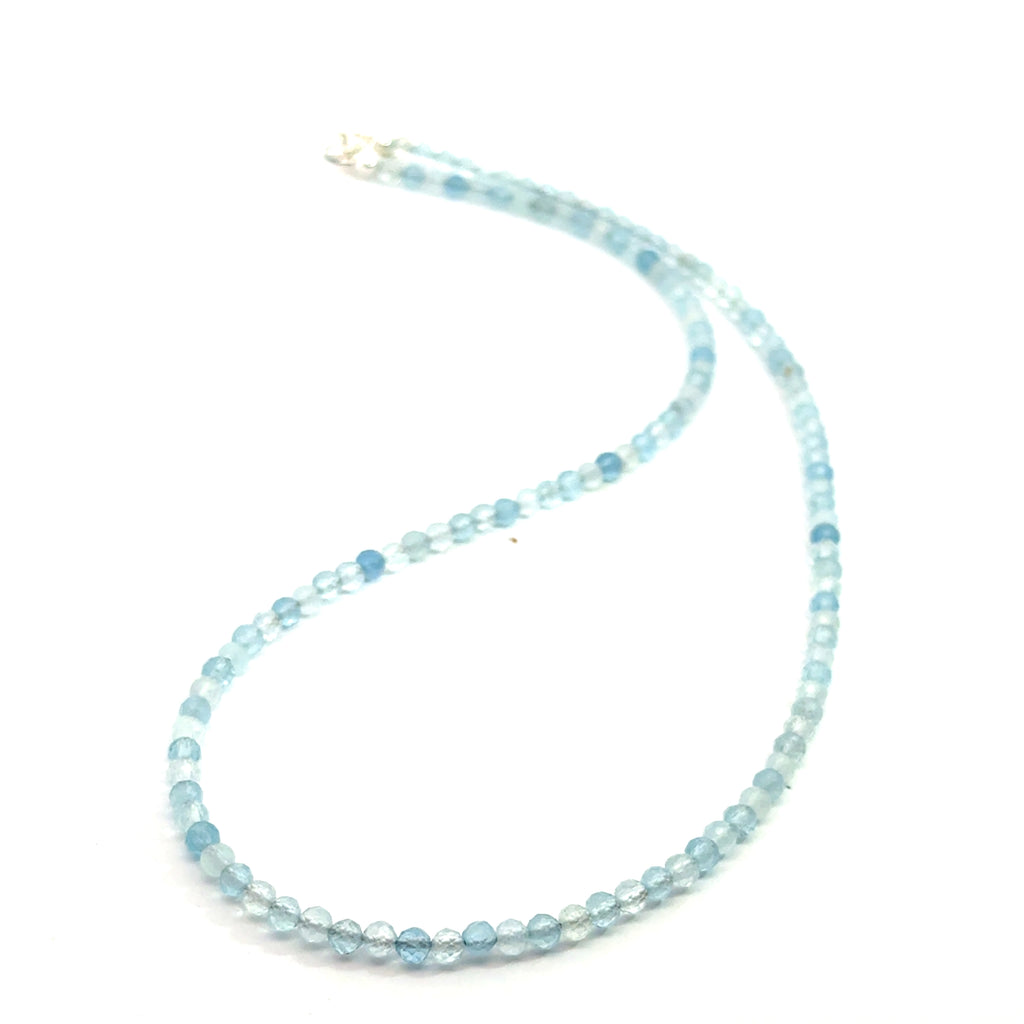 Aquamarine Gemstone Beaded Necklace on white front and center view