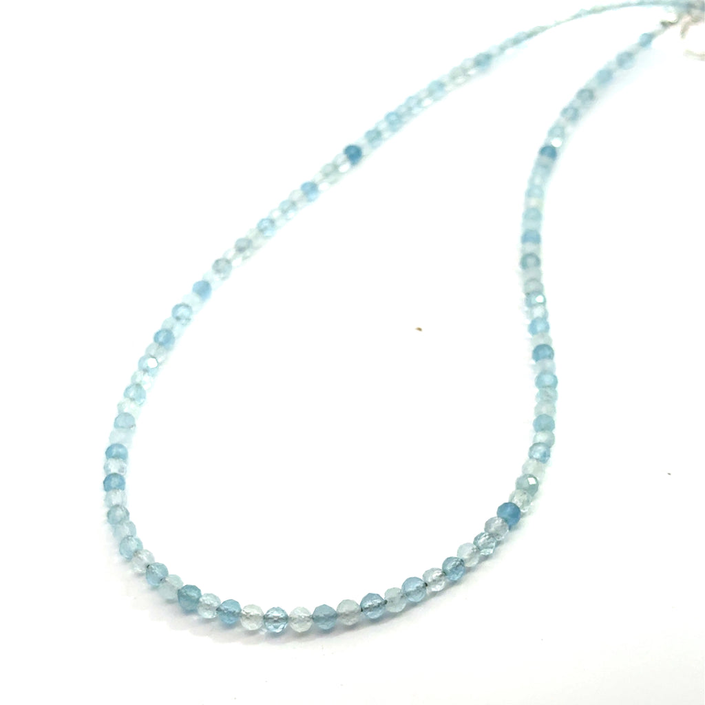 Aquamarine Gemstone Beaded Necklace  on white front view