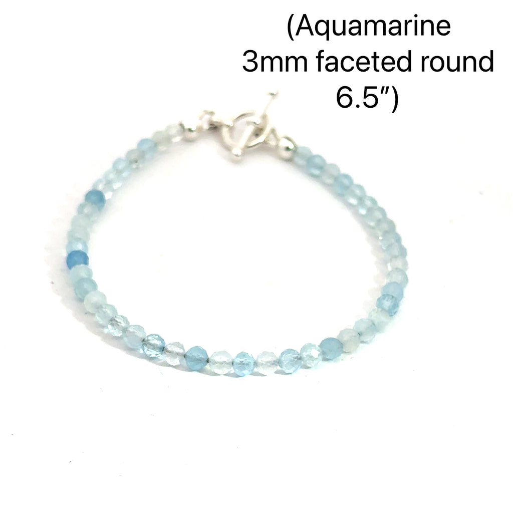 Aquamarine Gemstone Beaded bracelet size 6.5 on white front view