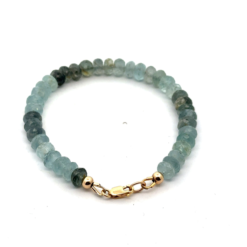 Aquamarine & Moss Agate Gemstone Bracelet on white back overview