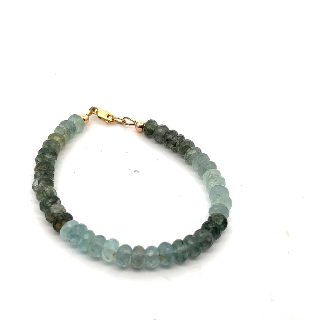 Aquamarine & Moss Agate Gemstone Bracelet on white front overview