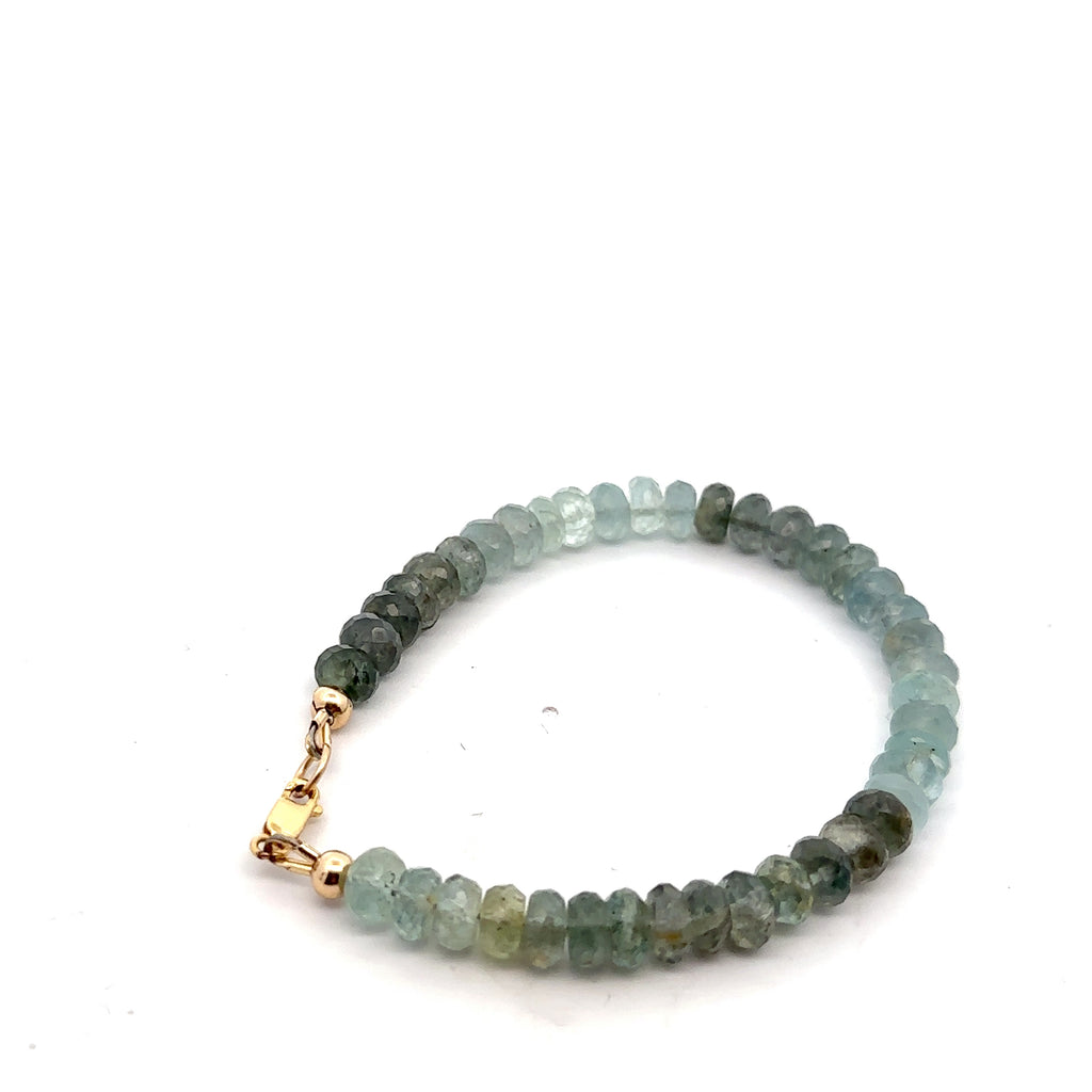 Aquamarine & Moss Agate Gemstone Bracelet on white left side overview