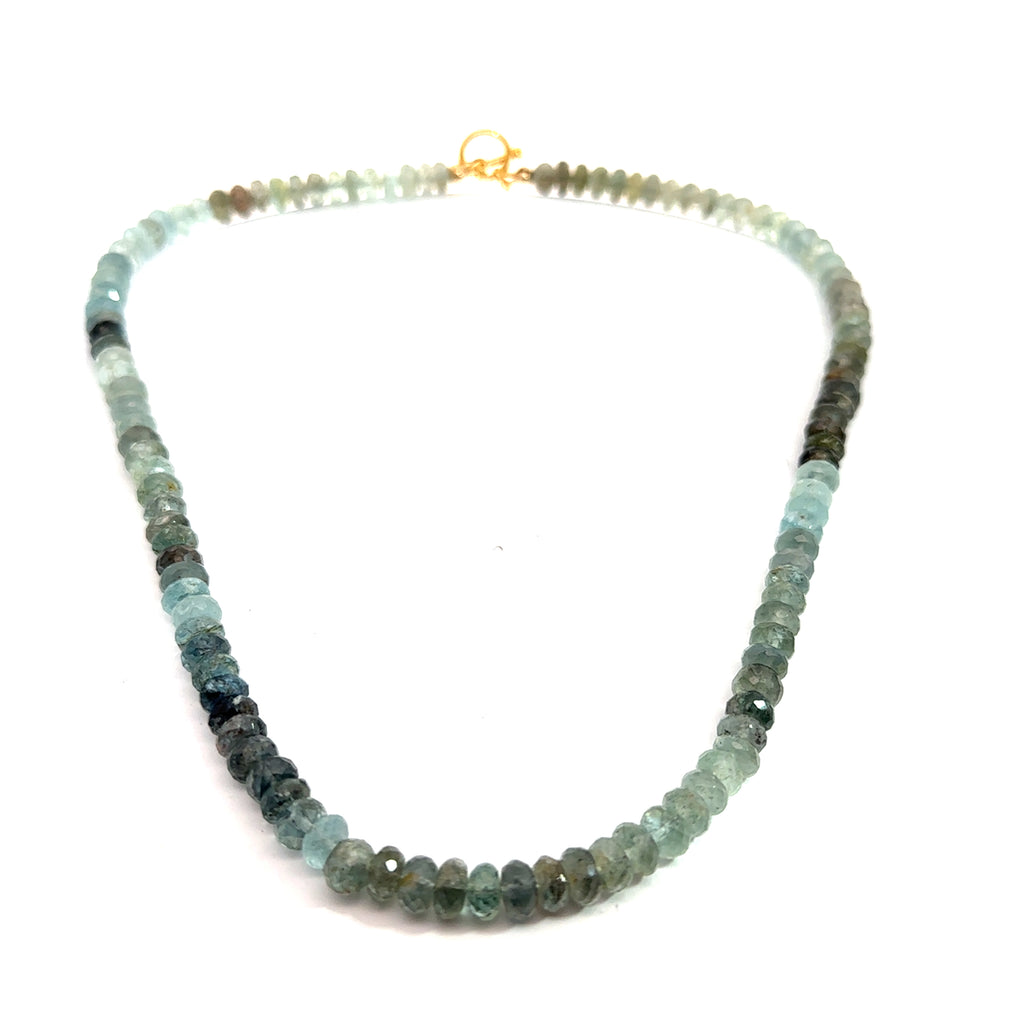 Aquamarine & Moss Agate Gemstone Necklace on white long front view 