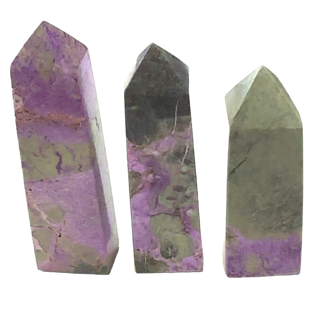 Atlantisite Gemstone Tower grouping  on white up close view