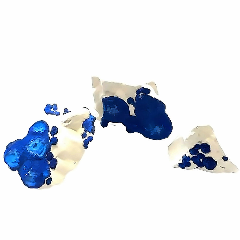 Azurite “Sun” Raw Gemstone grouping on white overview