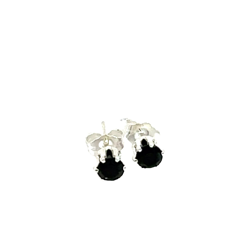 Black Spinel Faceted 4mm Round Post Earrings on white center left facing downward overview