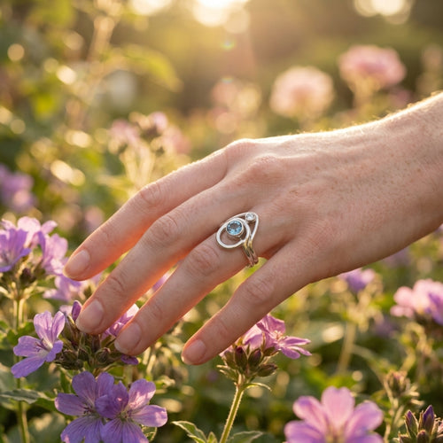 Blue Topaz & White Topaz Double-Stone Ring | Balance, Clarity & Intention